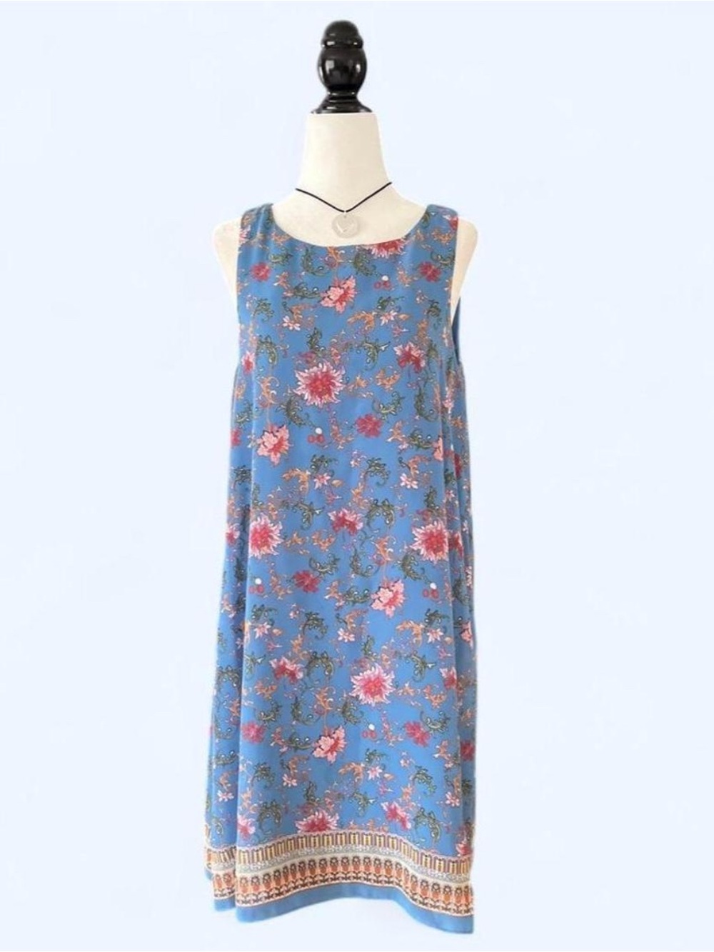 Boho Blue Floral Summer Coastal Midi Shift Dress Size Small